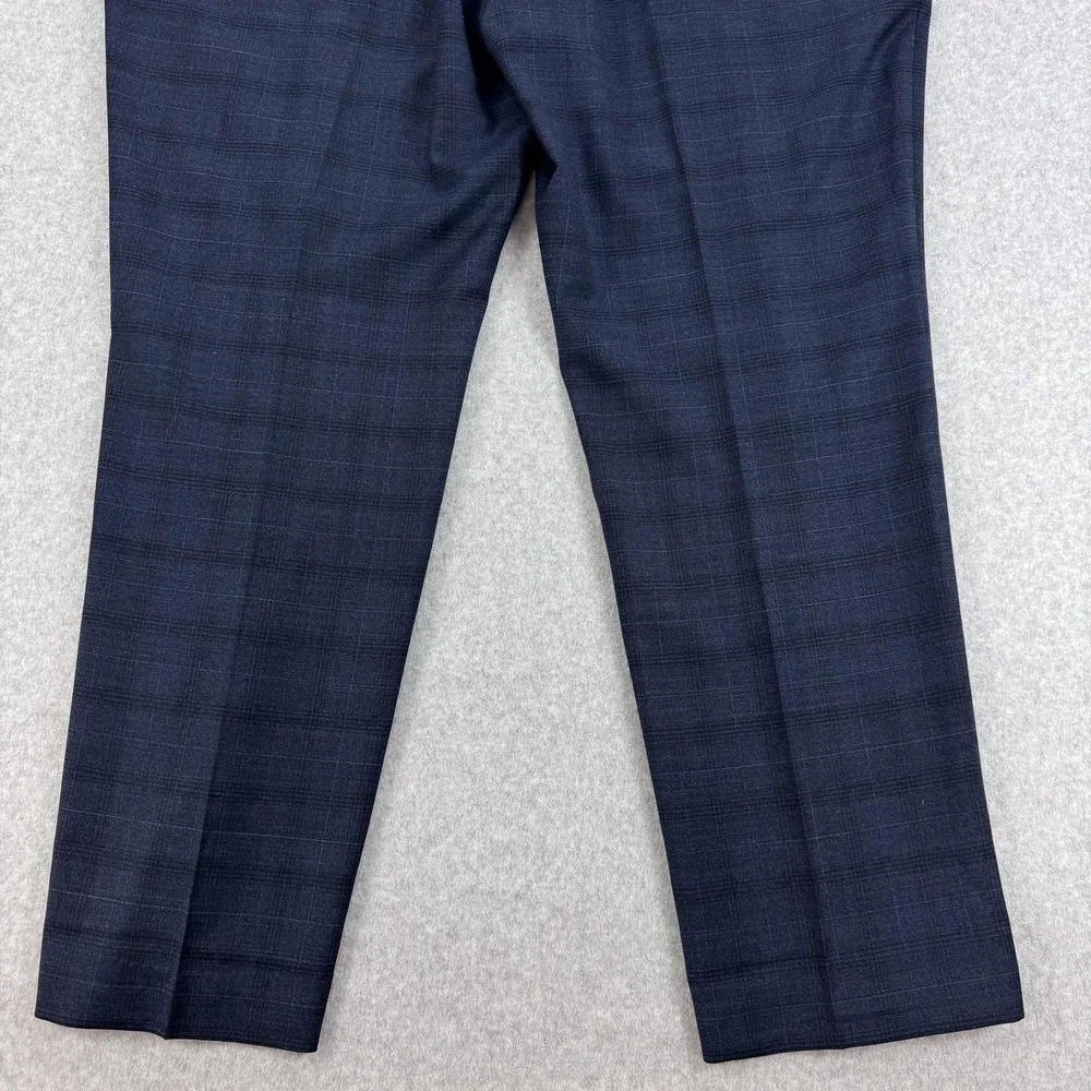 Hart Schaffner Marx Dress Pants Mens 48x31 Blue Plaid Wool Stretch Classic‎